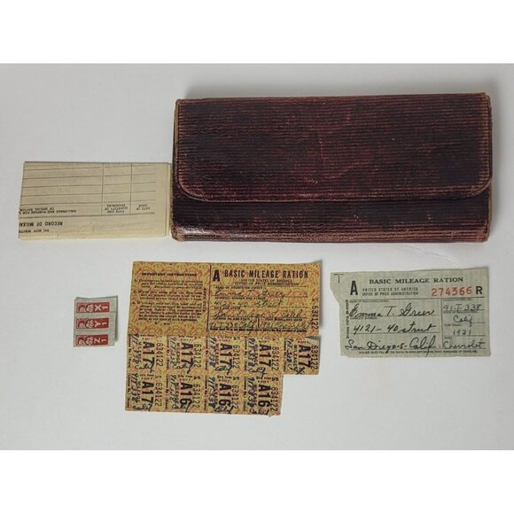WWII Mileage Ration Coupons Wallet 1944 San Diego, CA Collectible Antique - Picture 1 of 9